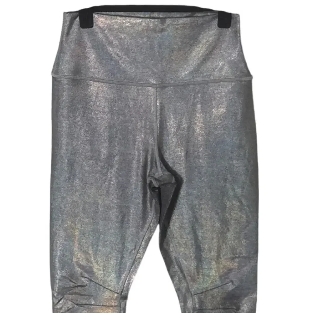 Alo Yoga Silver Metallic Holographic Leggings Athleisure Shimmer‎ Size M